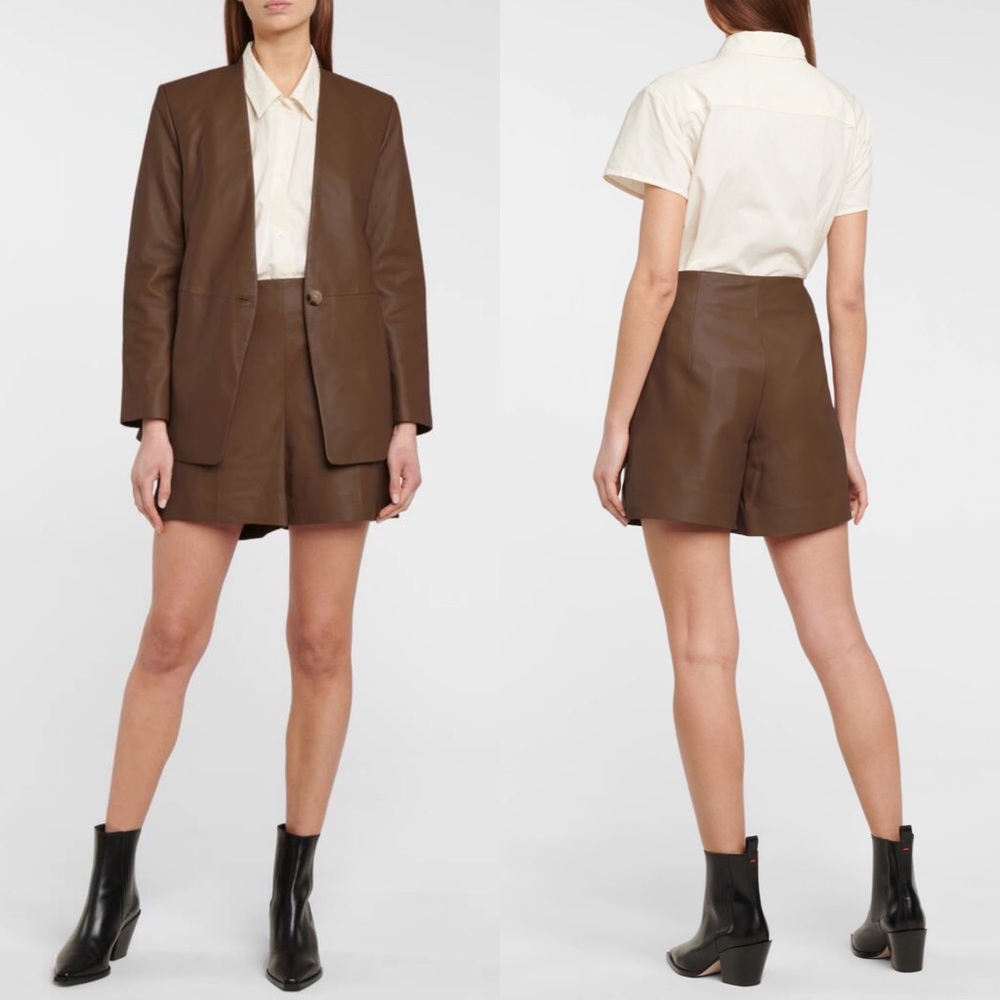 Vince Brown Leather High Waist Shorts